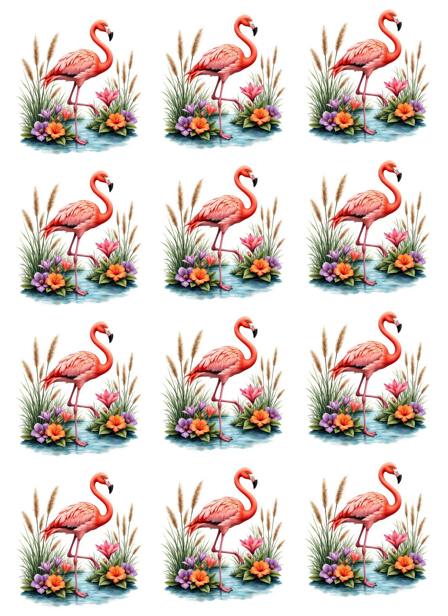Pink Flamingo Rice Paper FREE SHIPPING, 2" or 2.5" images, Flamingo4