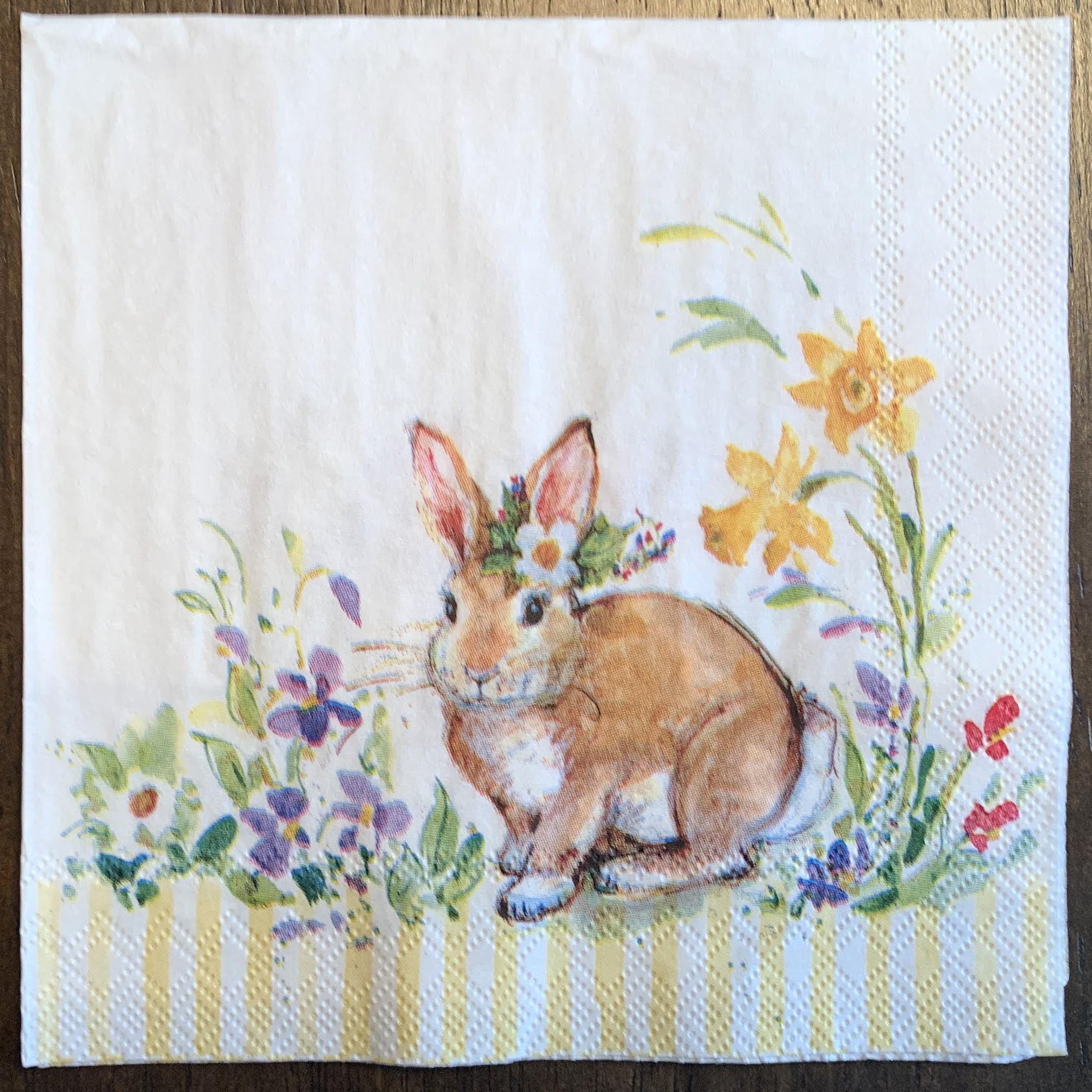 Decoupage Napkins, Cute Rabbit in Flowers napkins, Set of 2 Cocktail Size, #904