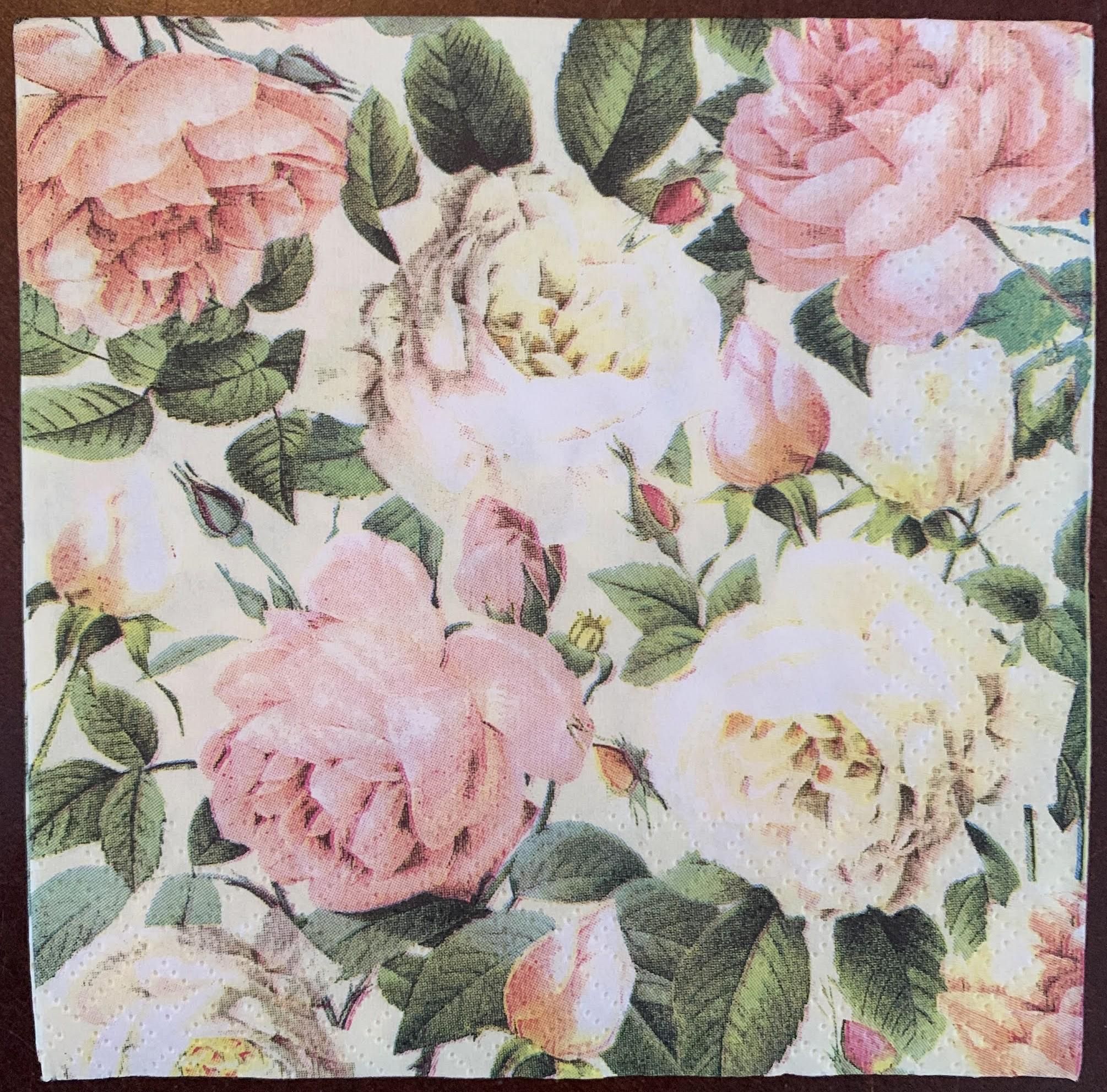 Decoupage Napkins, Pink Rose floral napkins, Set of 2 Cocktail Size, #360