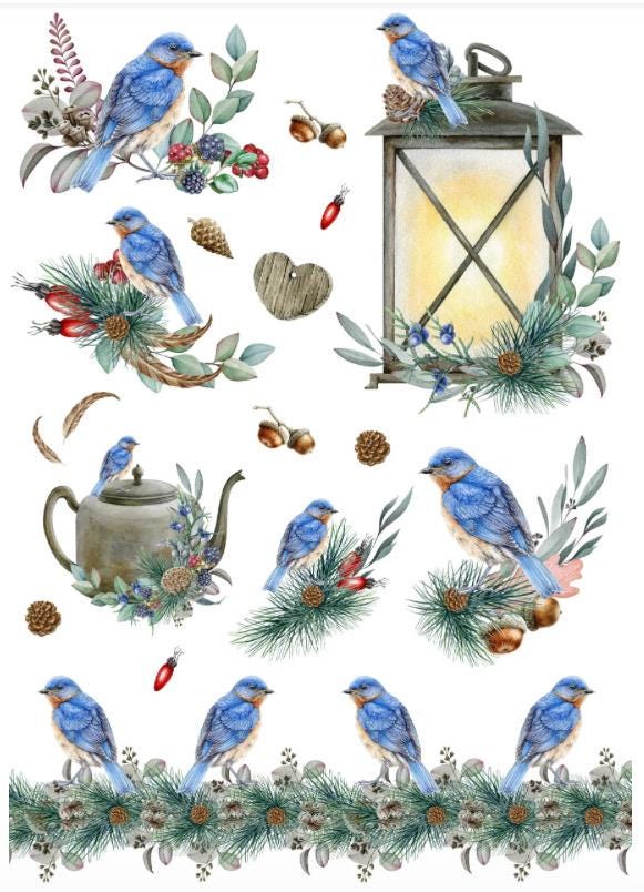 Eastern Bluebird Rice Paper A4 Size Multiple Images on Each Sheet