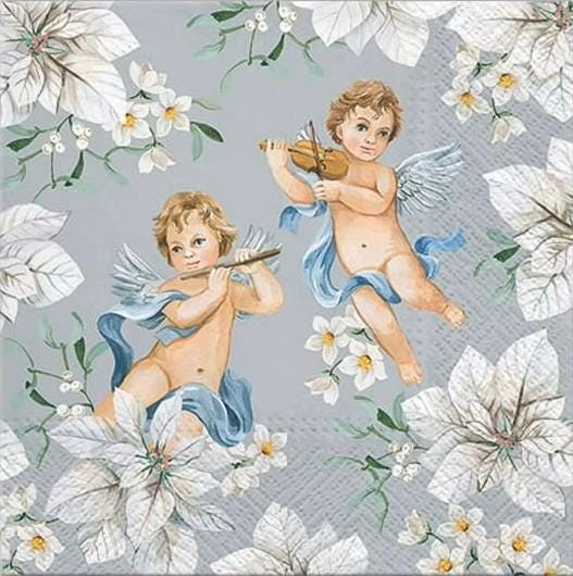 Decoupage Napkins, Angels in Flowers Napkins, Set of 2 Lunch Size, #8030