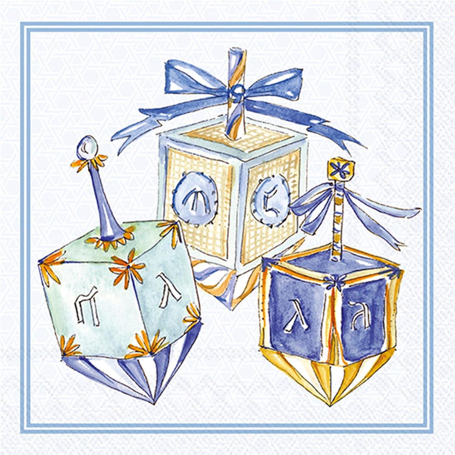 Dreidels Hannukah napkins, Set of 2 Cocktail Size, #0847