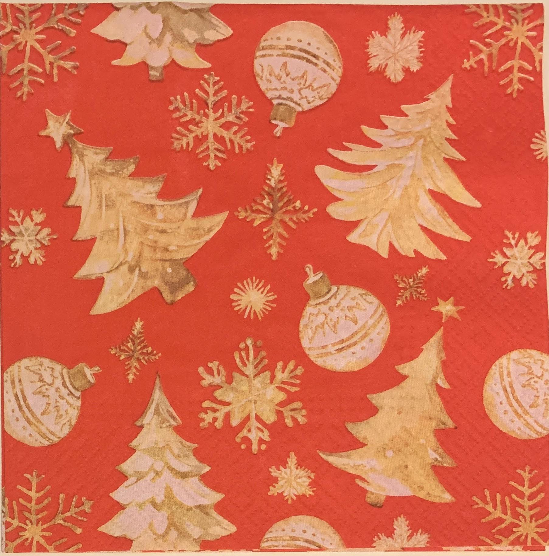 Decoupage Napkins, Golden Christmas Trees Napkins, Set of 2 Lunch Size, #866