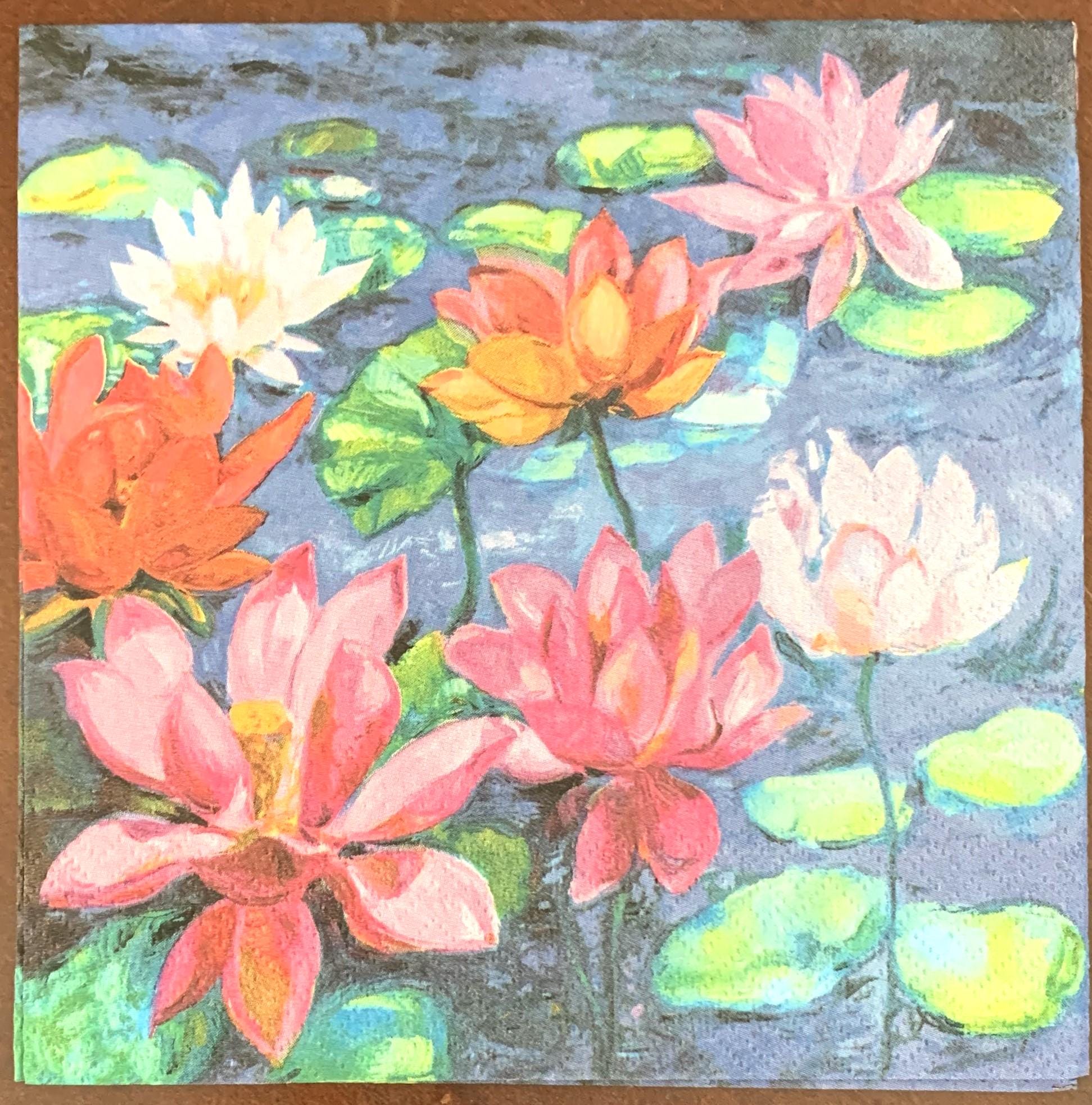 Decoupage Napkins, Water Lilies Floral Craft Napkins, Set of 2 Lunch Size, #363