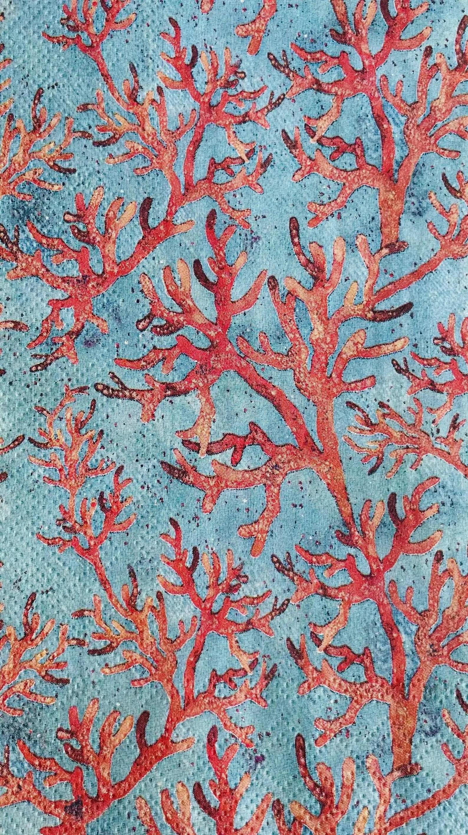 Decoupage Napkins, Coral on Blue Napkins, Set of 2 Dinner Size, #286