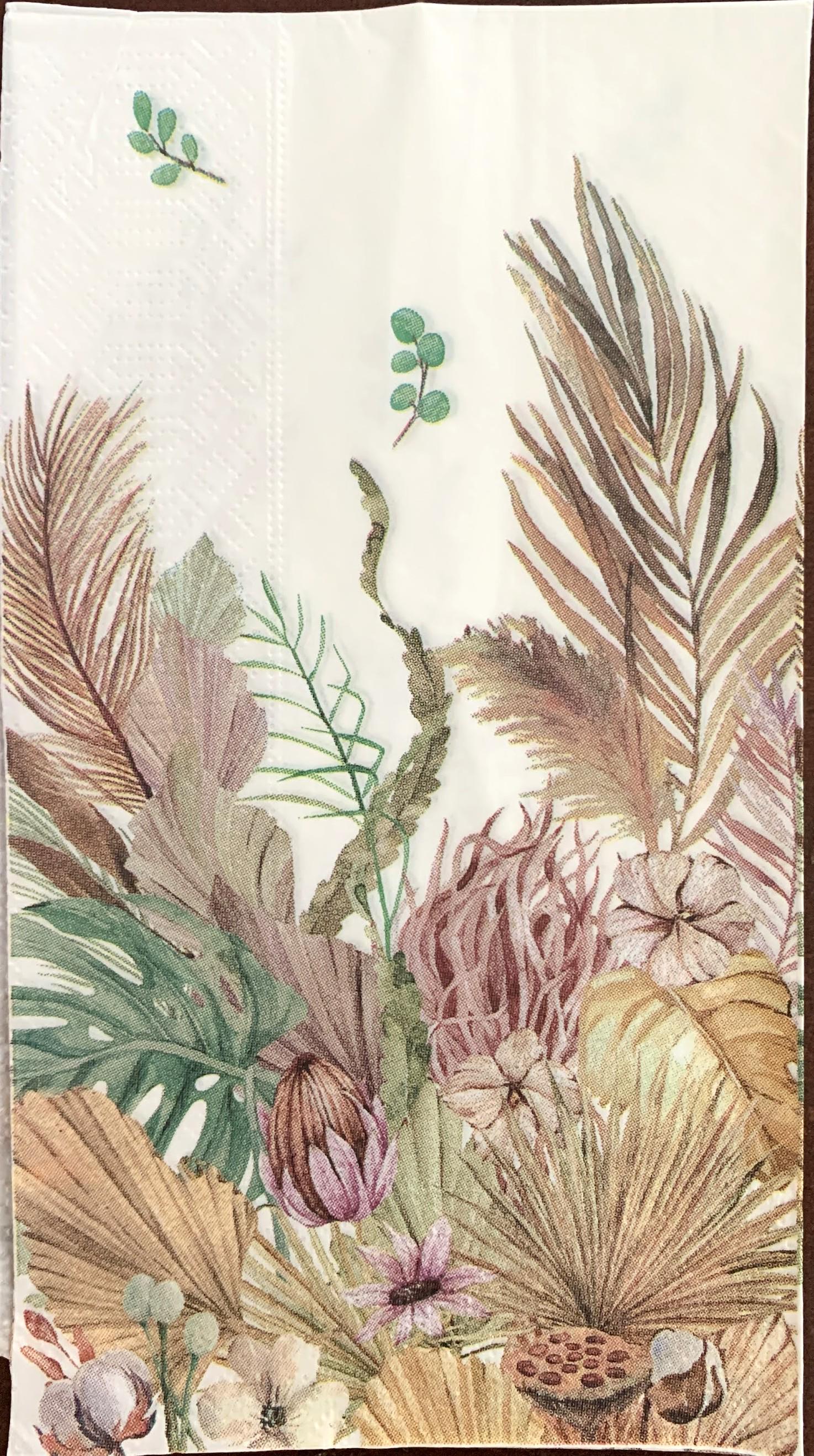 Decoupage Napkins, Plants Feathery Fronds Leaves Mauve Pastel Green Napkins, Set of 2 Dinner Size, #0367