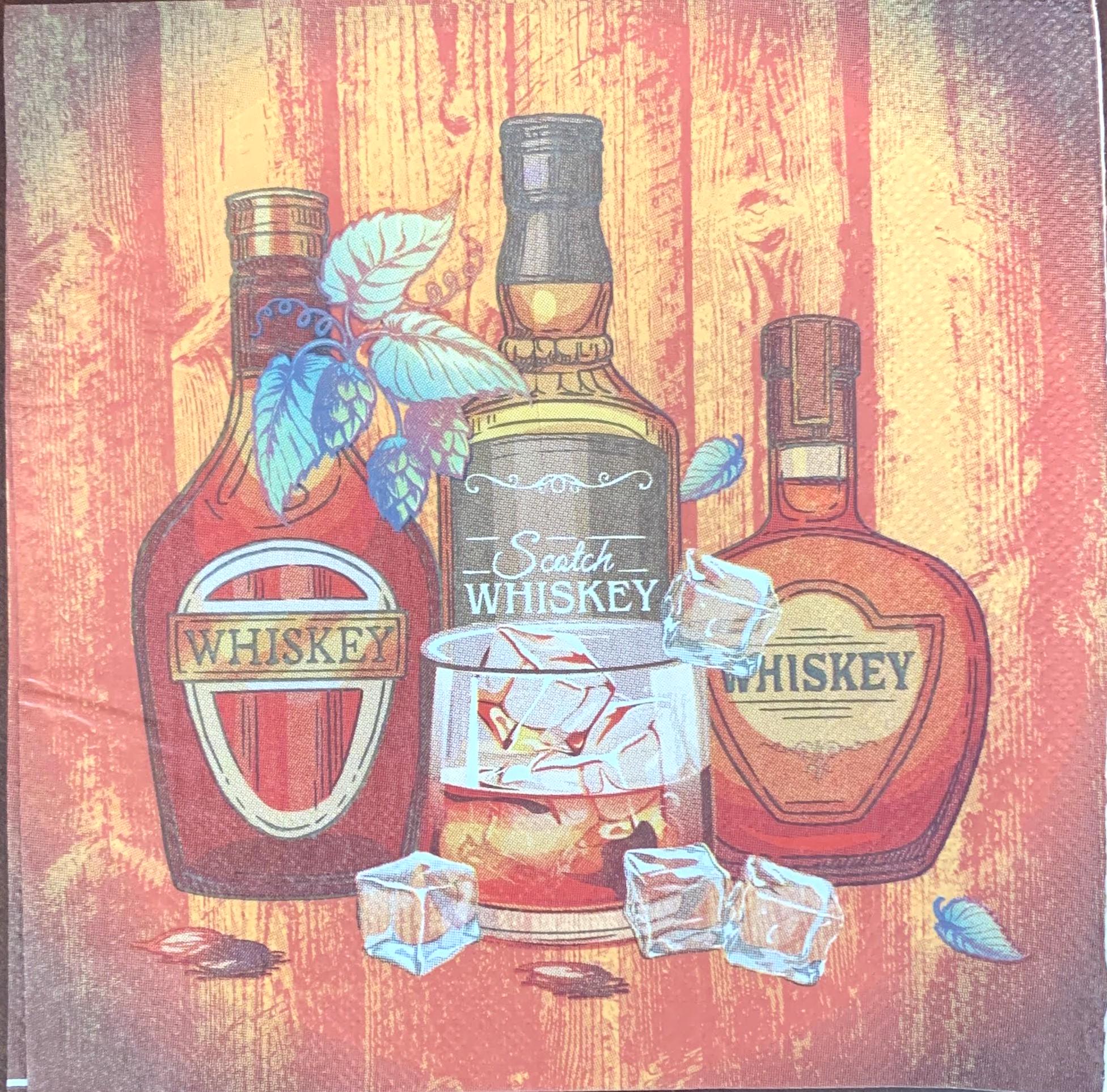 Decoupage Napkins, Whiskey Bottles napkins, Set of 2 Lunch Size, #703