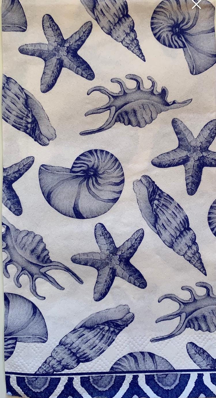 Decoupage Napkins, Blue and white Seashells Napkins, Set of 2 Dinner Size, #284