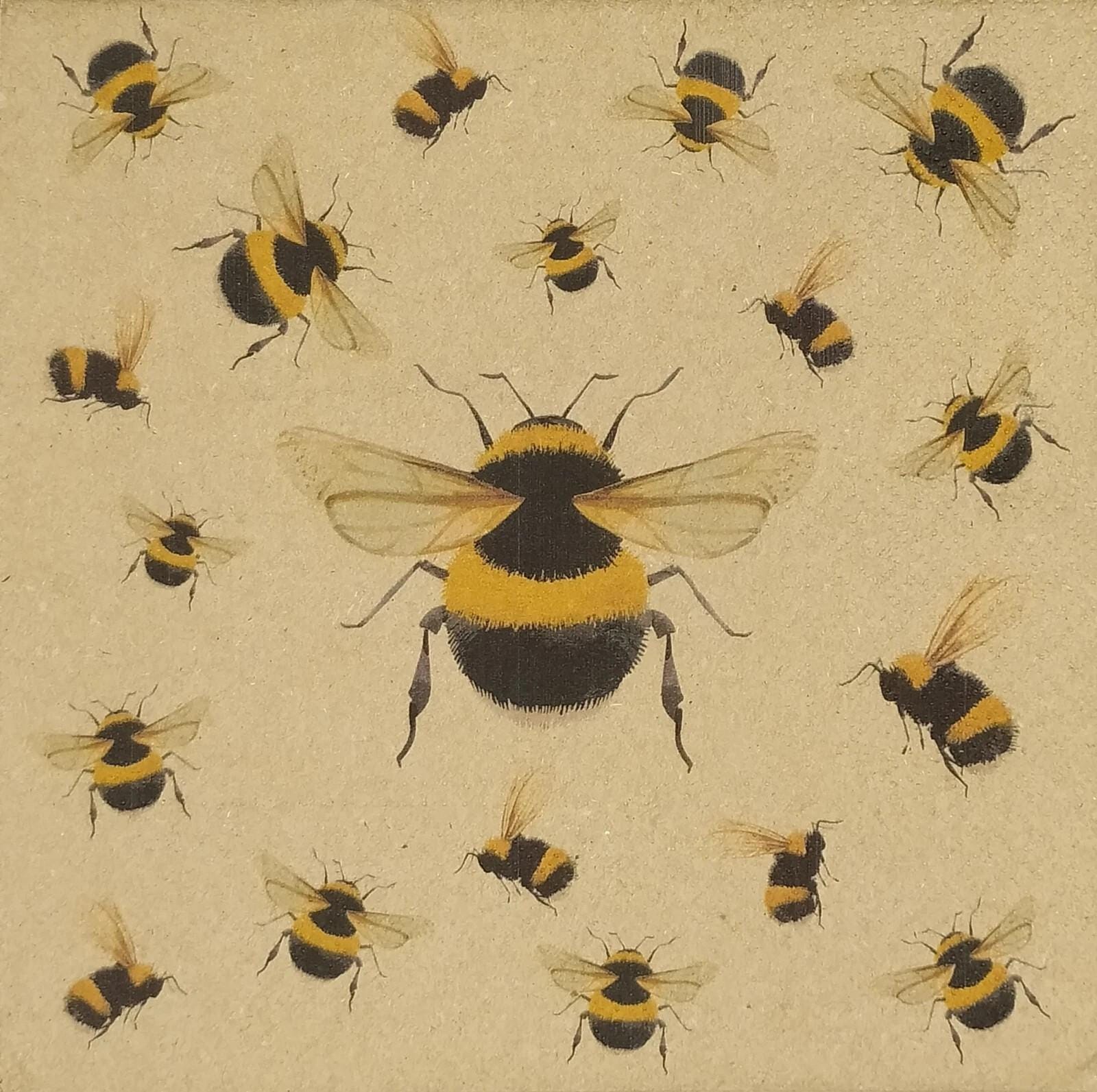 Decoupage Napkins, Bumblebee Napkins, Set of 2 Cocktail Size, #198