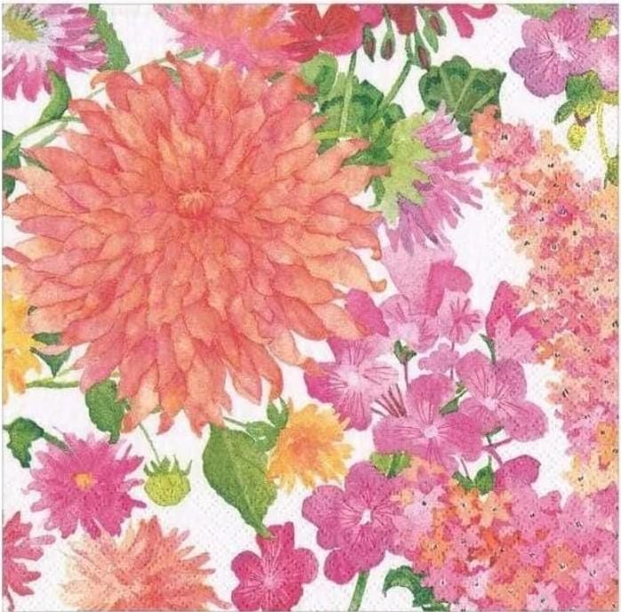 Decoupage Napkins, Pink Flowers napkins, Set of 2 Cocktail Size, #0368
