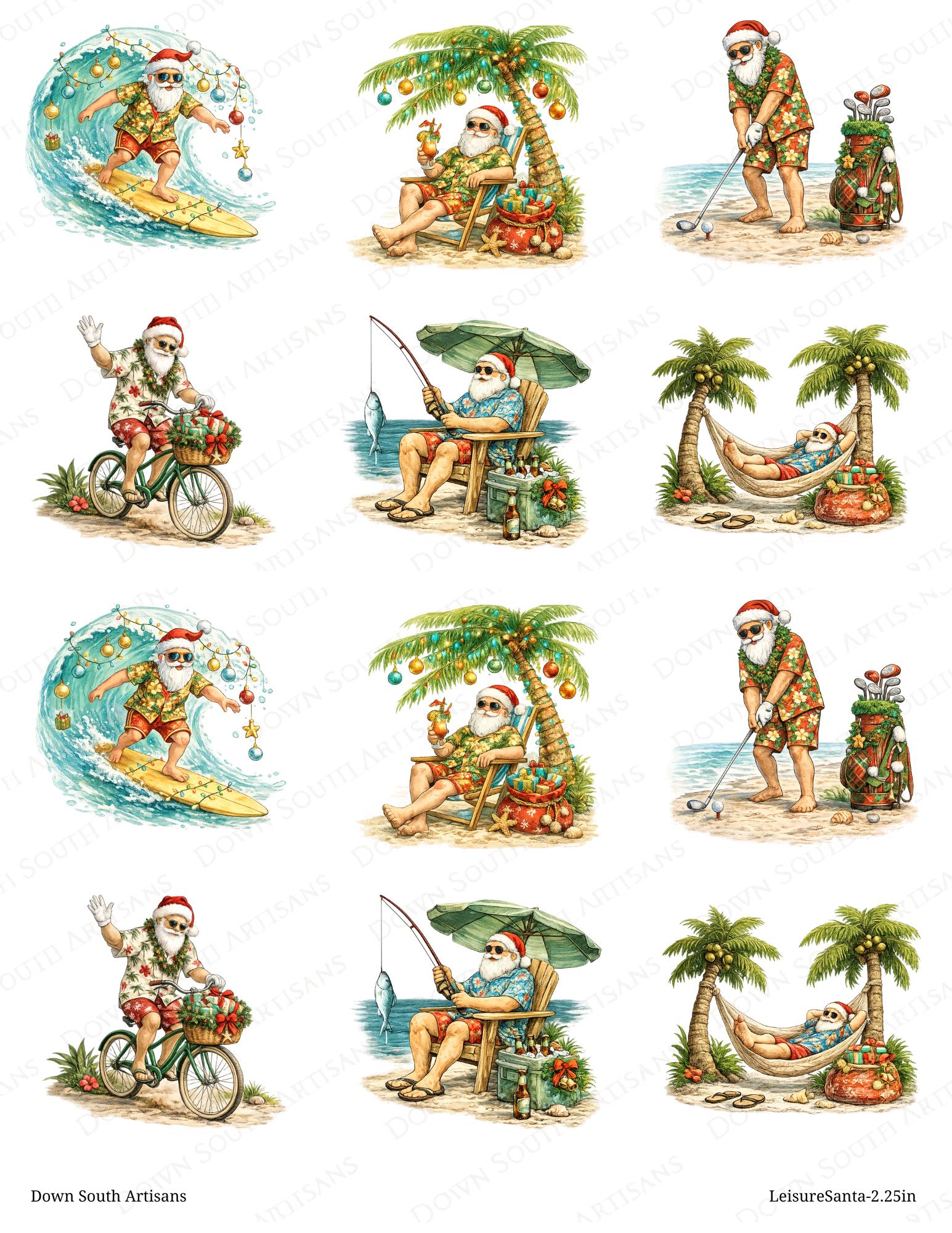 Leisure Santa 2.25 inch images Digital Download,  Decoupage Digital Paper, leisuresanta-2.25in