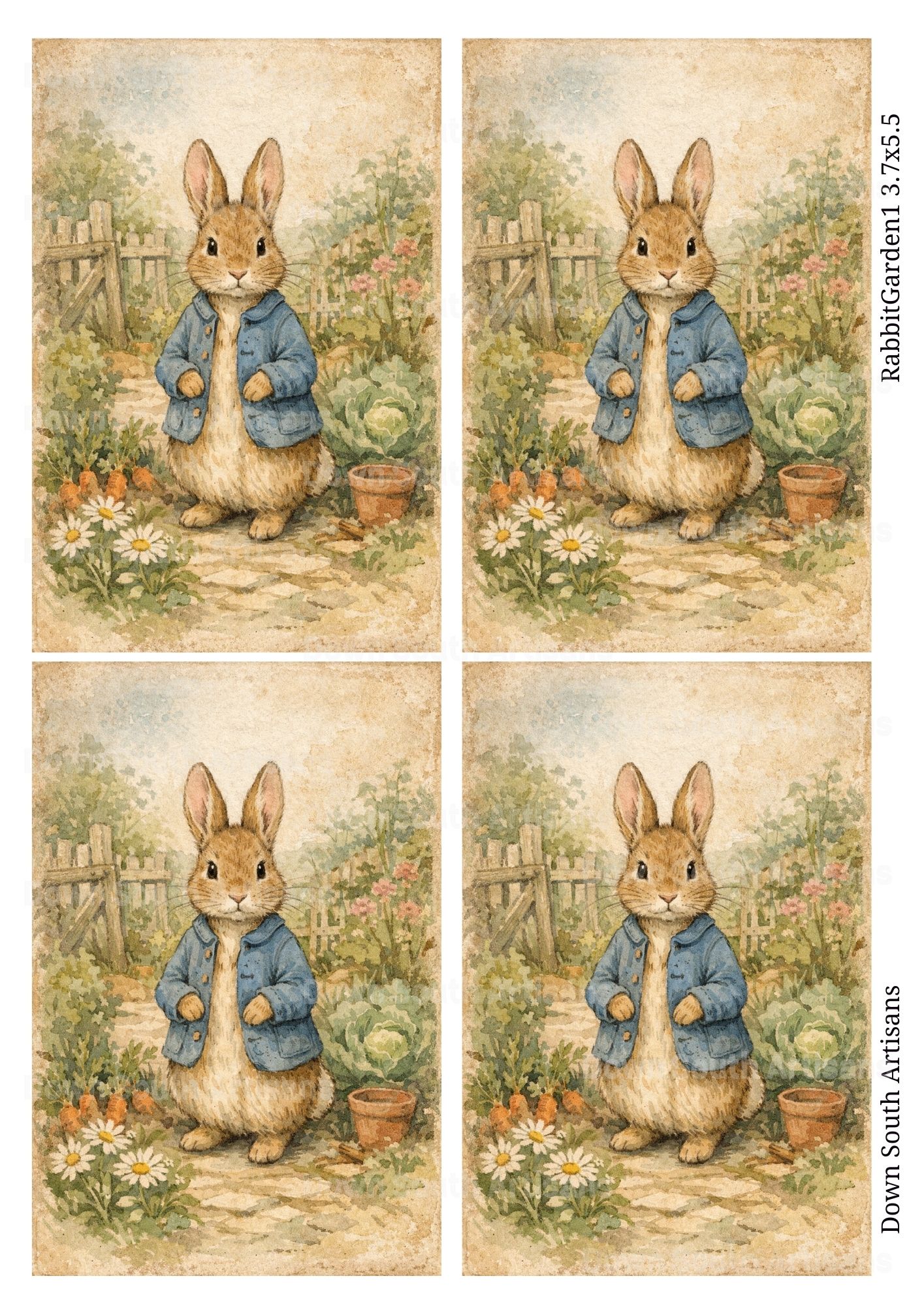 Rabbit in a Garden Rice Paper, 2 image size choices