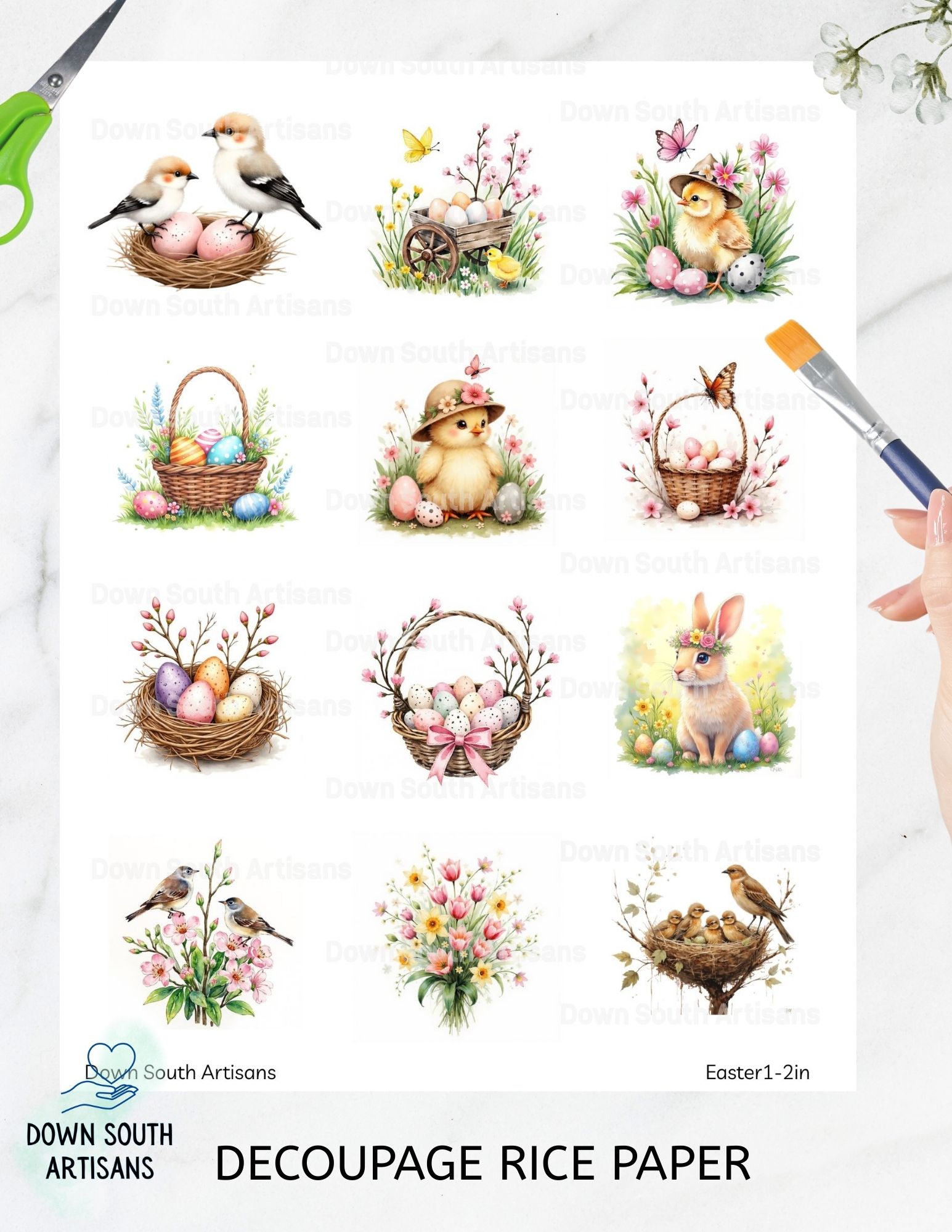 Easter Rice Paper,  Assorted 2 inch Images, Decoupage Paper, Easter1