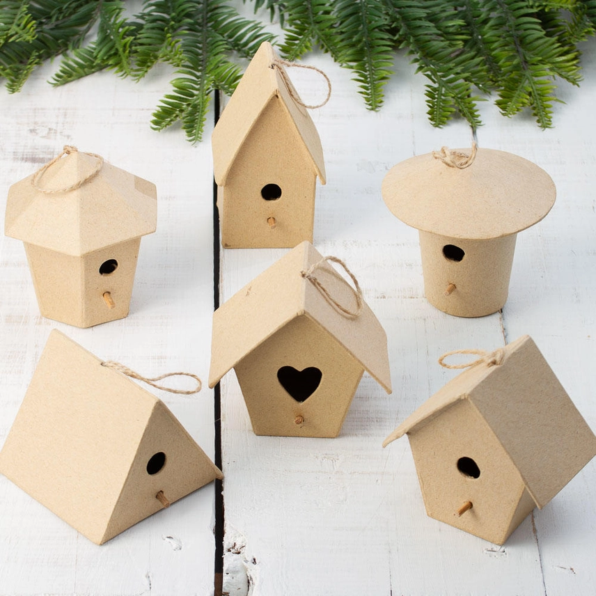 Premade Mini Paper Mache Birdhouses (Set of 6)