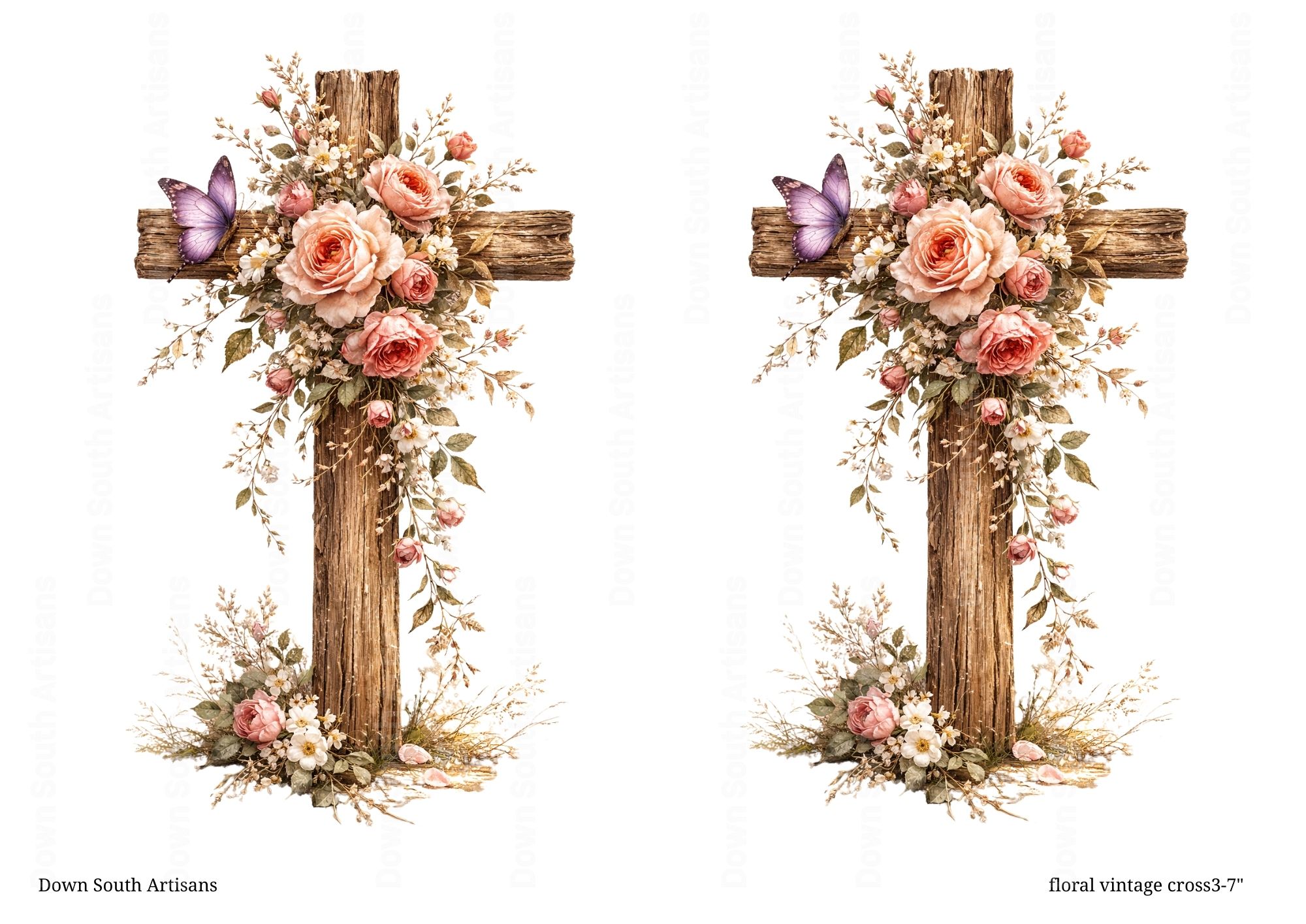 Floral Cross Rice Paper,  3 Size choices