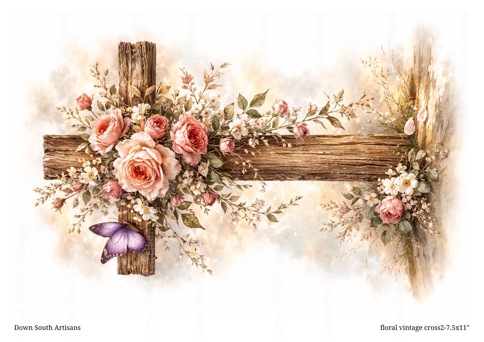 Floral Cross Rice Paper,  3 Size choices