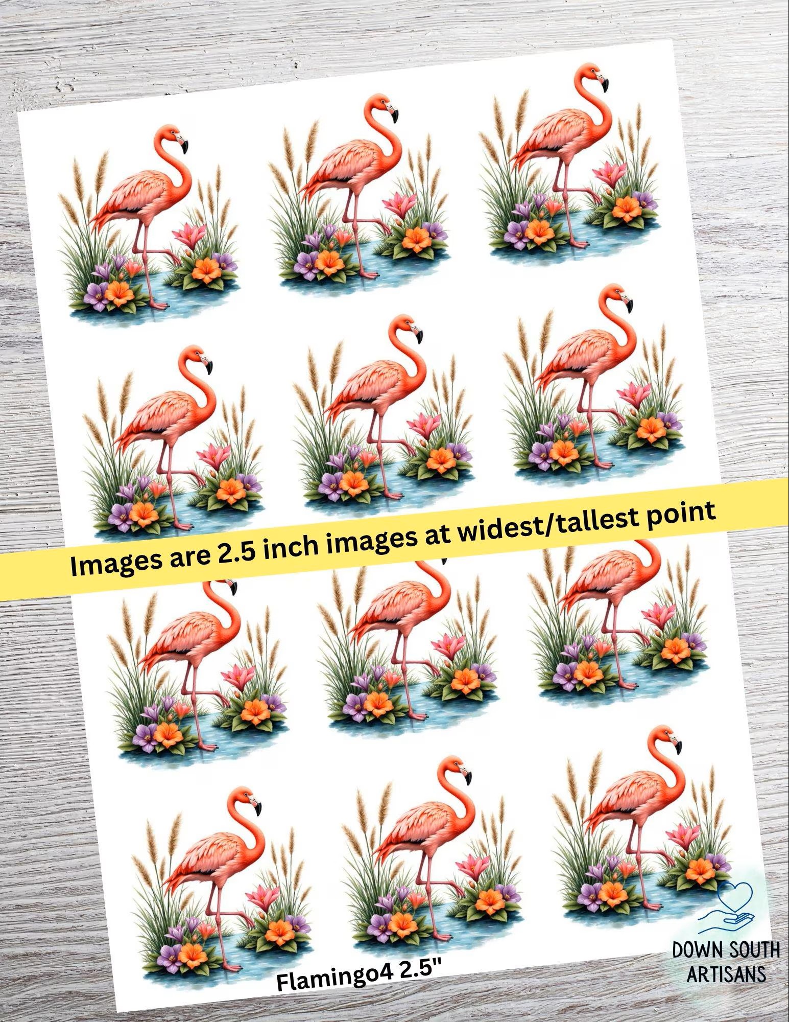 Pink Flamingo Rice Paper FREE SHIPPING, 2" or 2.5" images, Flamingo4
