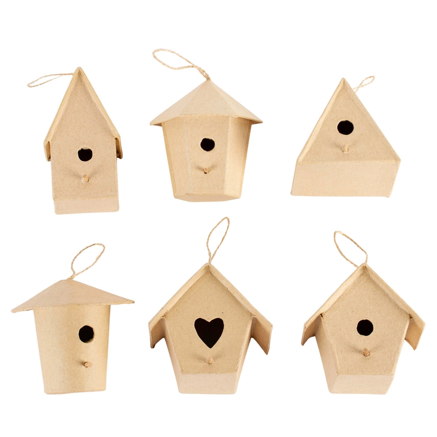 Premade Mini Paper Mache Birdhouses (Set of 6)