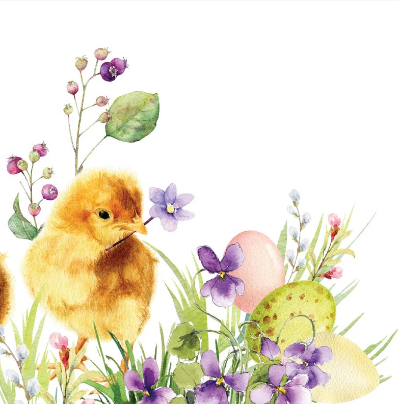 Decoupage Napkins, Bunny Meadow Yellow Chick napkins, Set of 2 Cocktail Size, #933