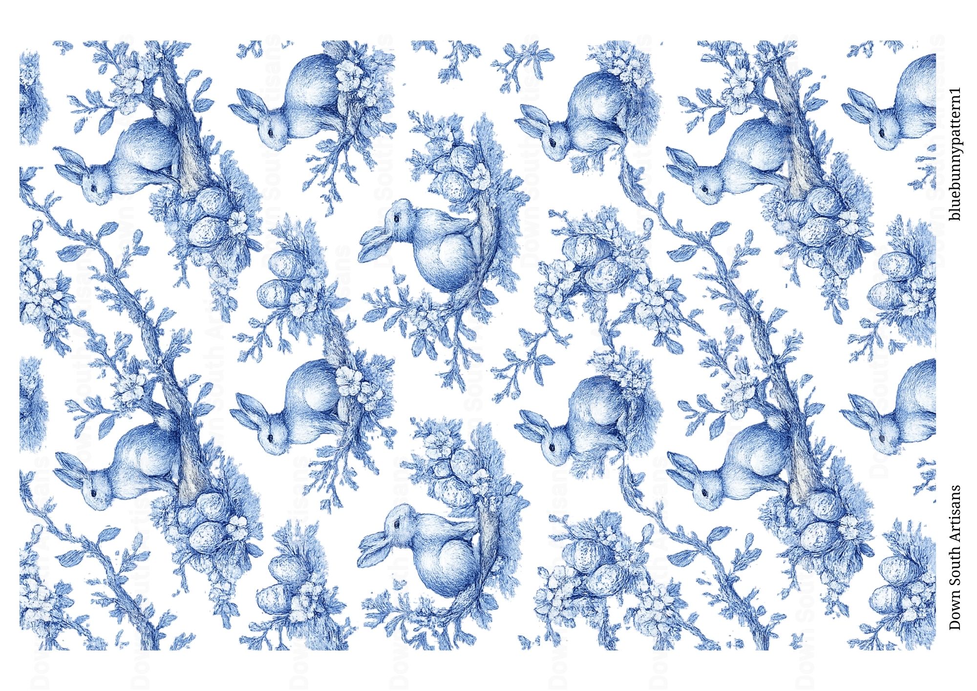 Blue Rabbit Rice Paper,  2 Patterns, Decoupage Paper, Bluepattern