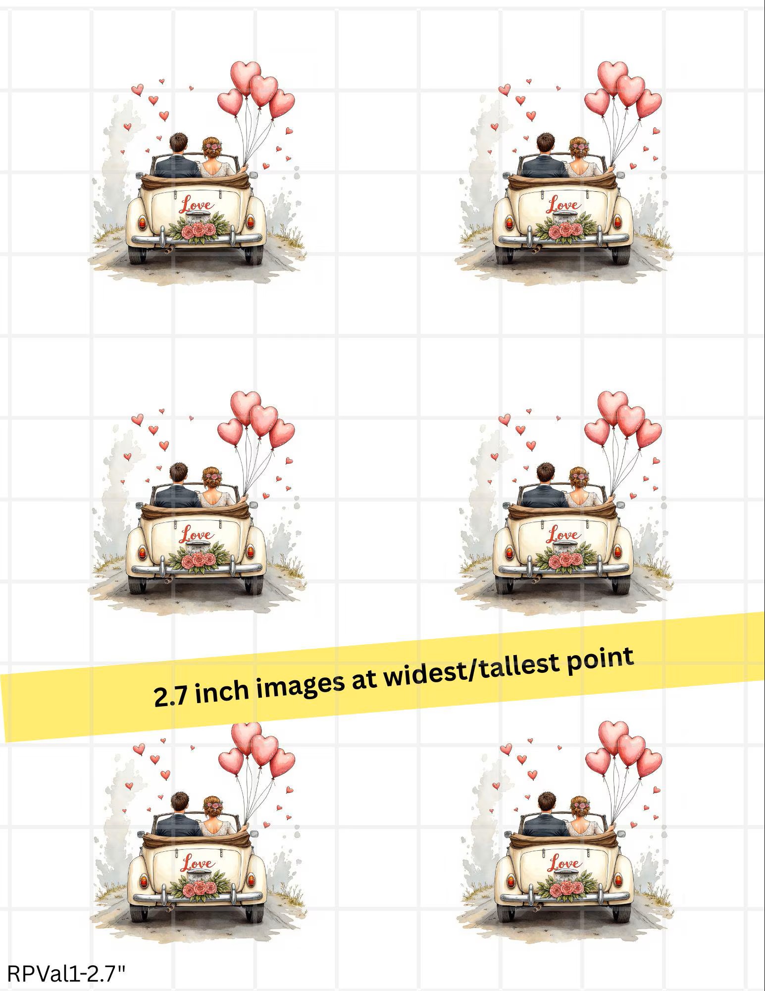 Just Married Rice Paper FREE SHIPPING, Couple in Car Love, Two sizes Decoupage Paper, RPVa1