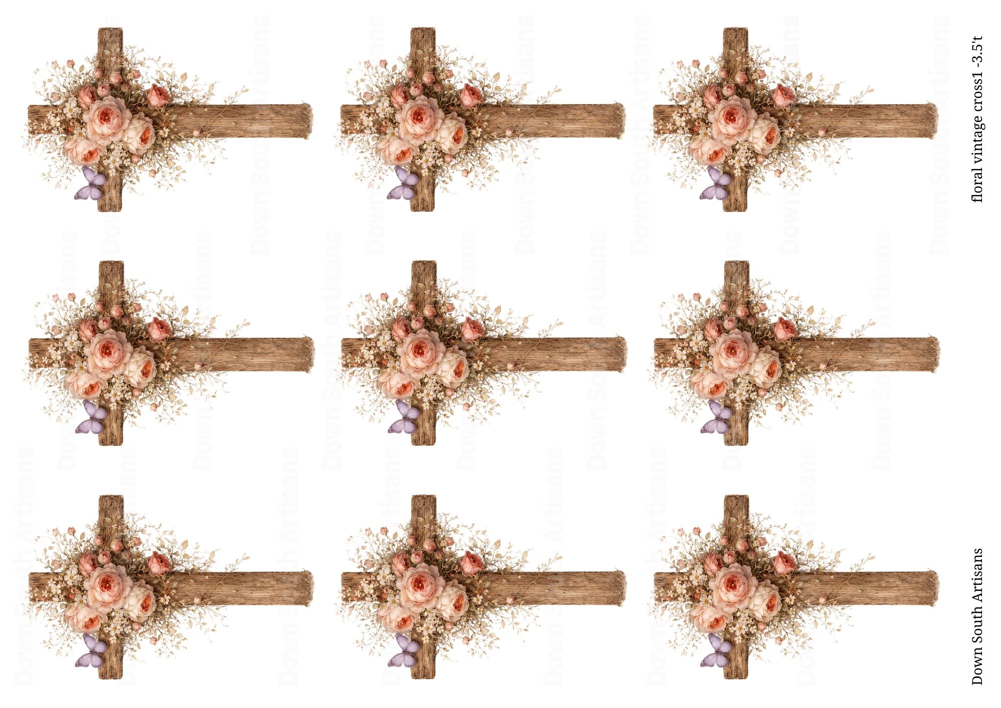 Floral Cross Rice Paper,  3 Size choices