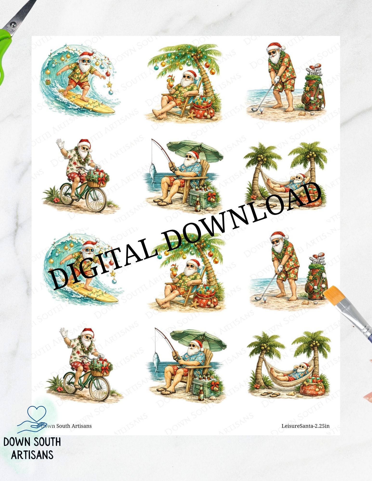 Leisure Santa 2.25 inch images Digital Download,  Decoupage Digital Paper, leisuresanta-2.25in