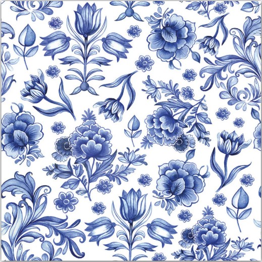 Decoupage Napkins, Blue Delft Floral Napkins, Set of 2 Cocktail Size, #386