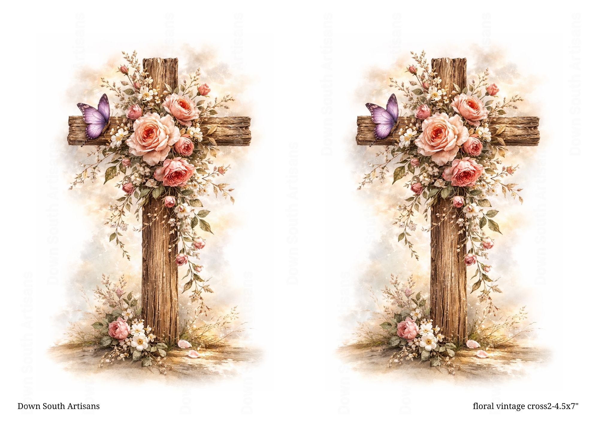 Floral Cross Rice Paper,  3 Size choices