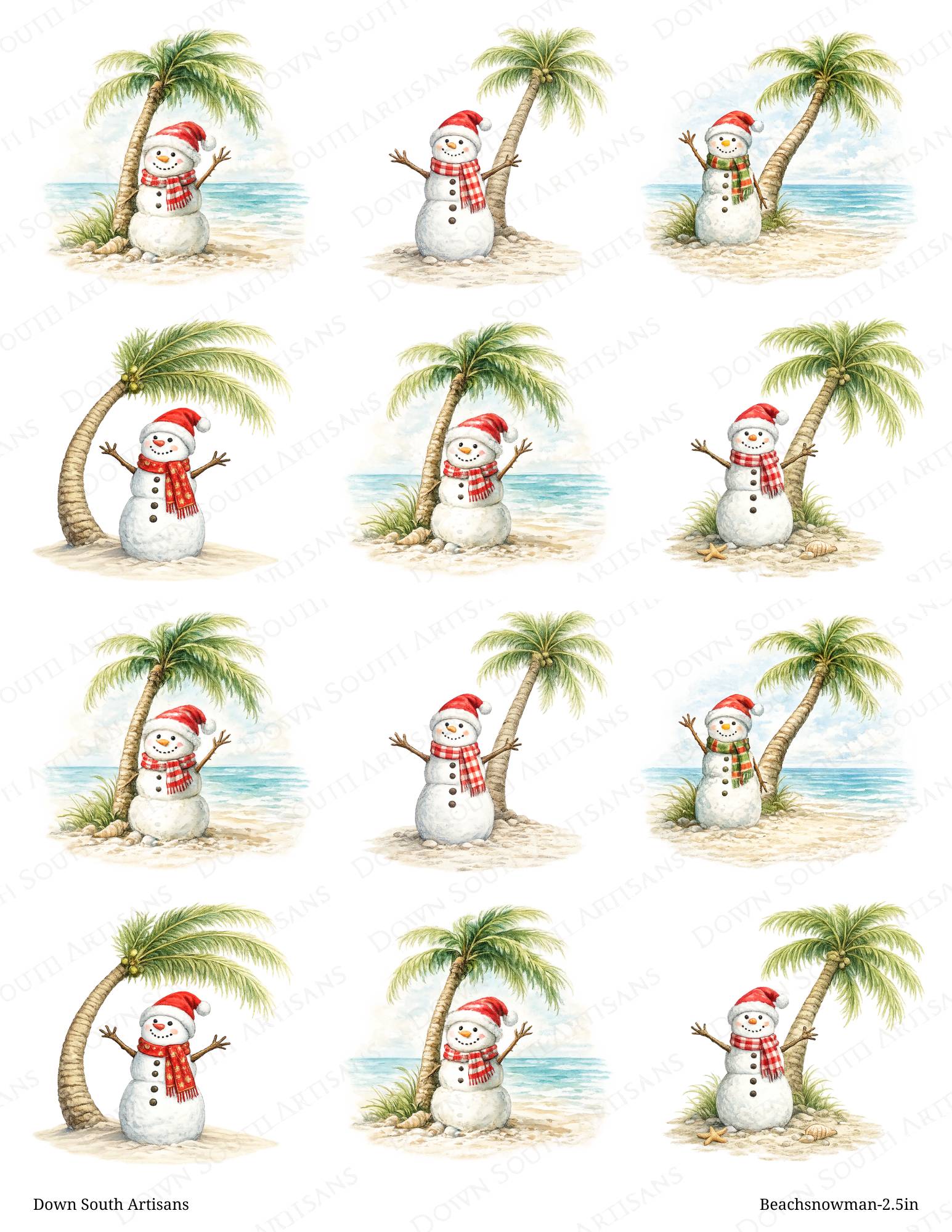 Beach Snowman Rice Paper, 2.5 inch images, beachsnowman-2.5in