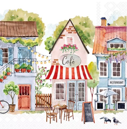 Decoupage Napkins, Quaint Cottages Napkins, Set of 2 Lunch Size, #528