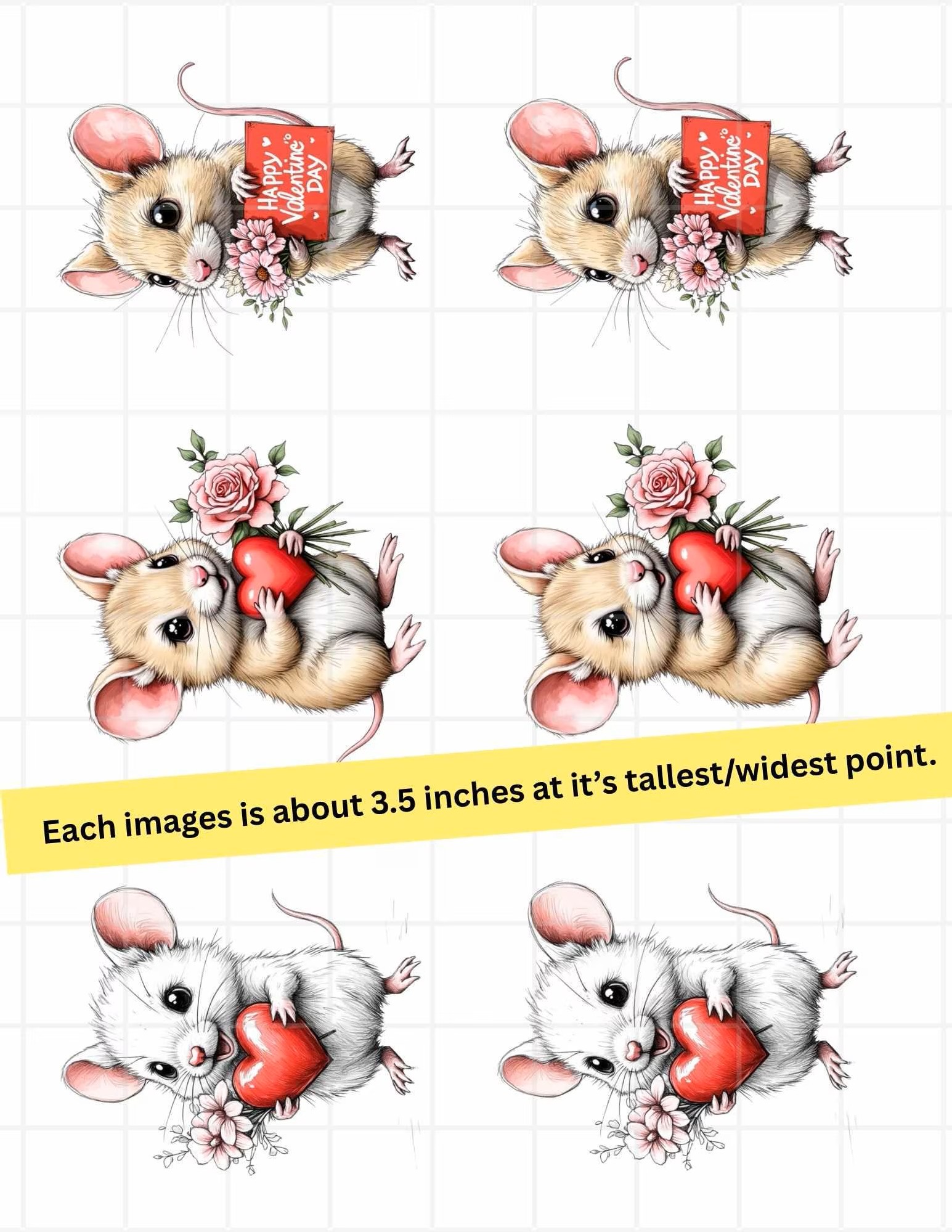 Valentines Day Mouse Rice Paper FREE SHIPPING, Two sizes Decoupage Paper, RPValMouse1