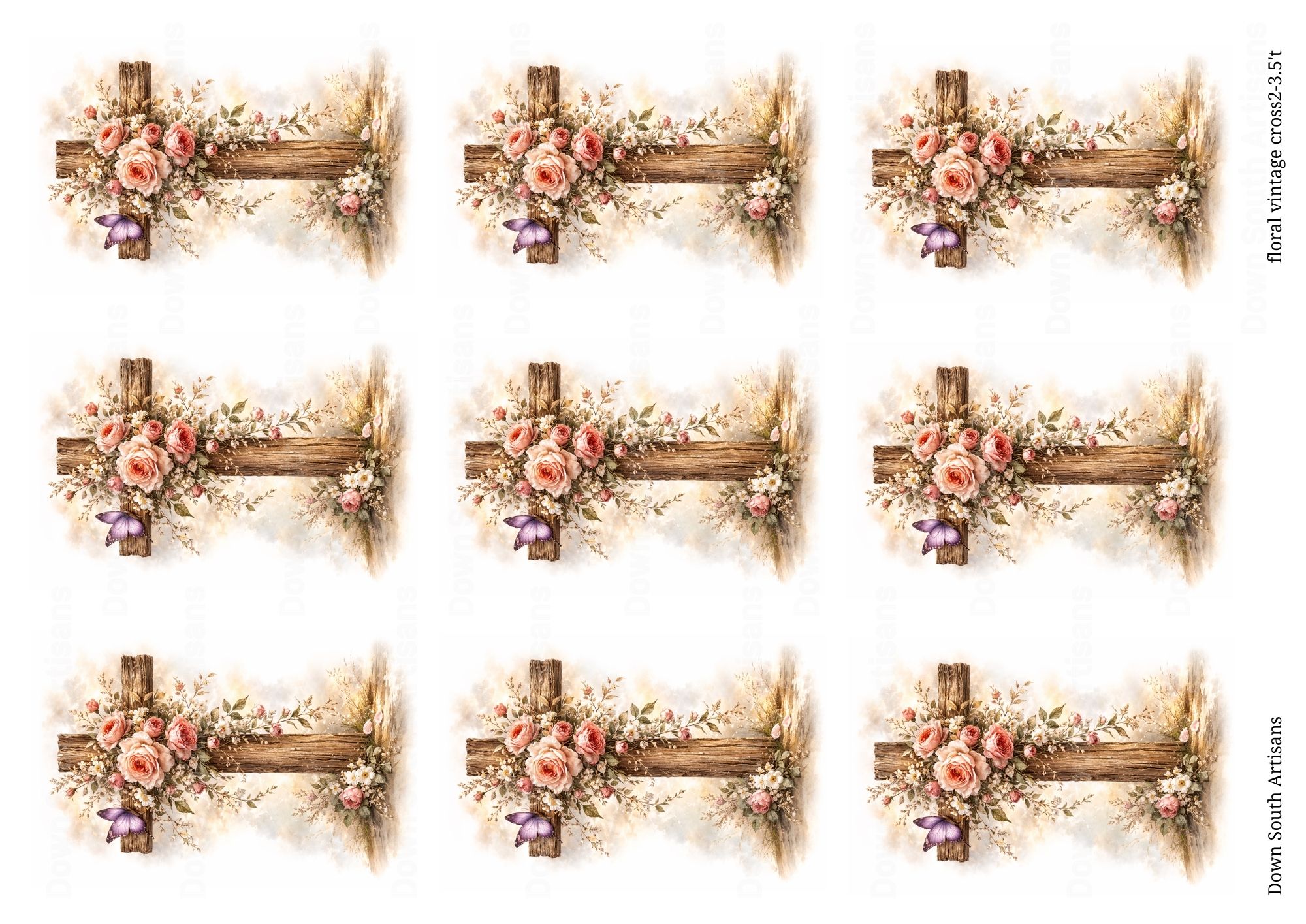 Floral Cross Rice Paper,  3 Size choices