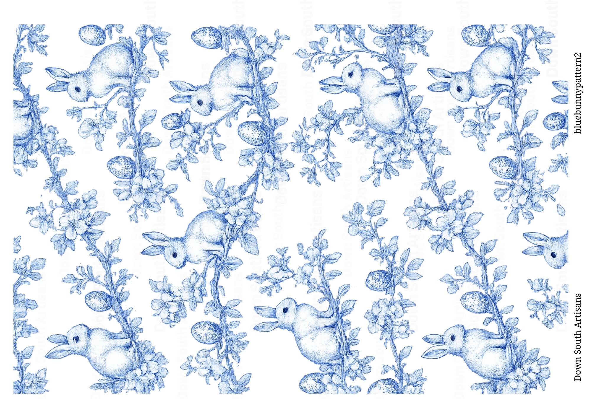 Blue Rabbit Rice Paper,  2 Patterns, Decoupage Paper, Bluepattern