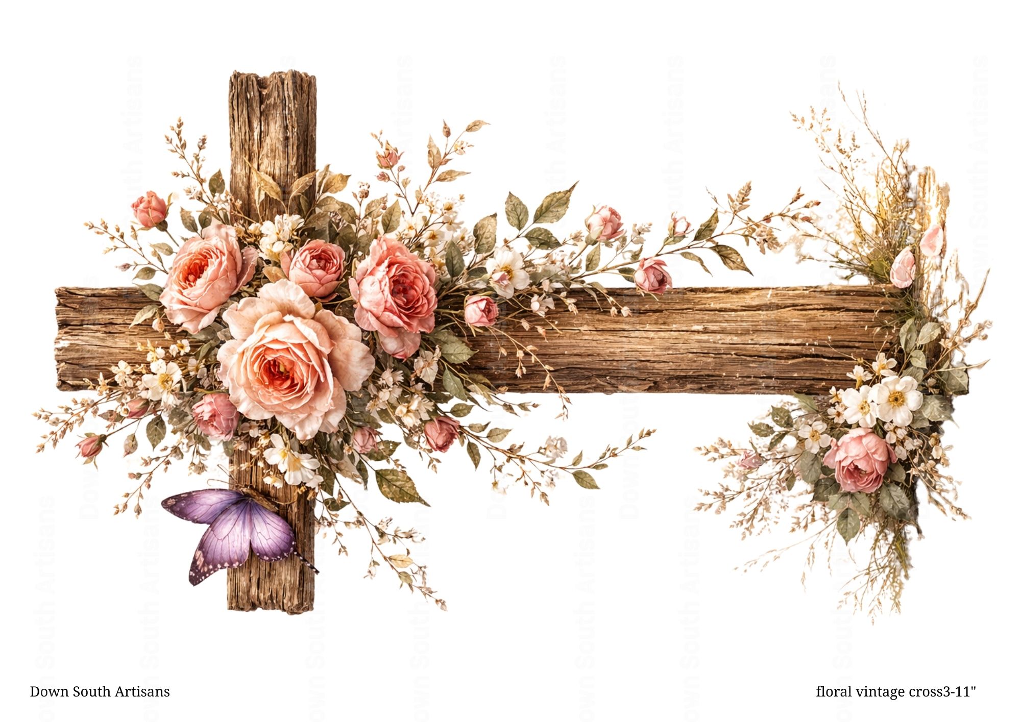 Floral Cross Rice Paper,  3 Size choices