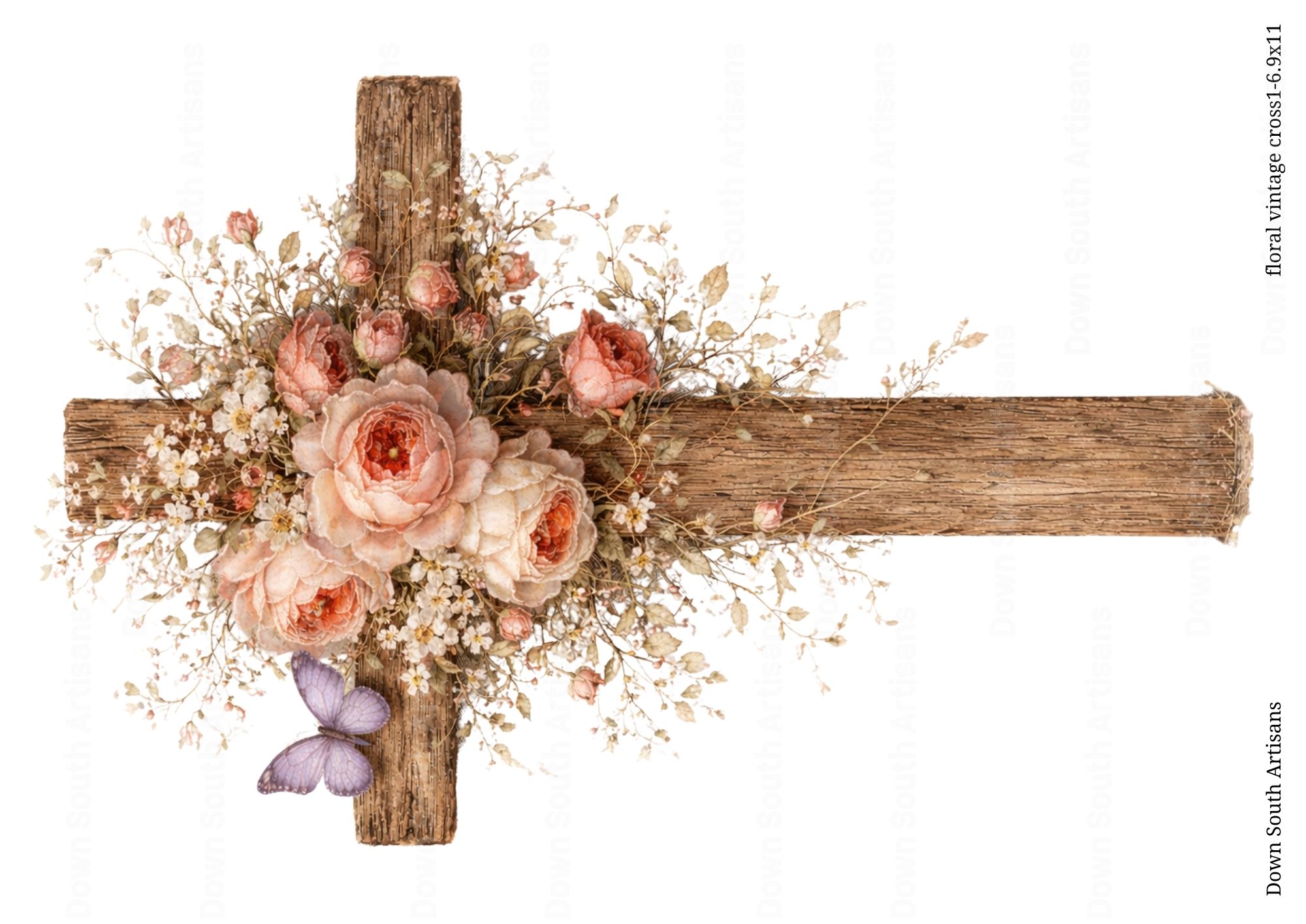 Floral Cross Rice Paper, 3 Size choices