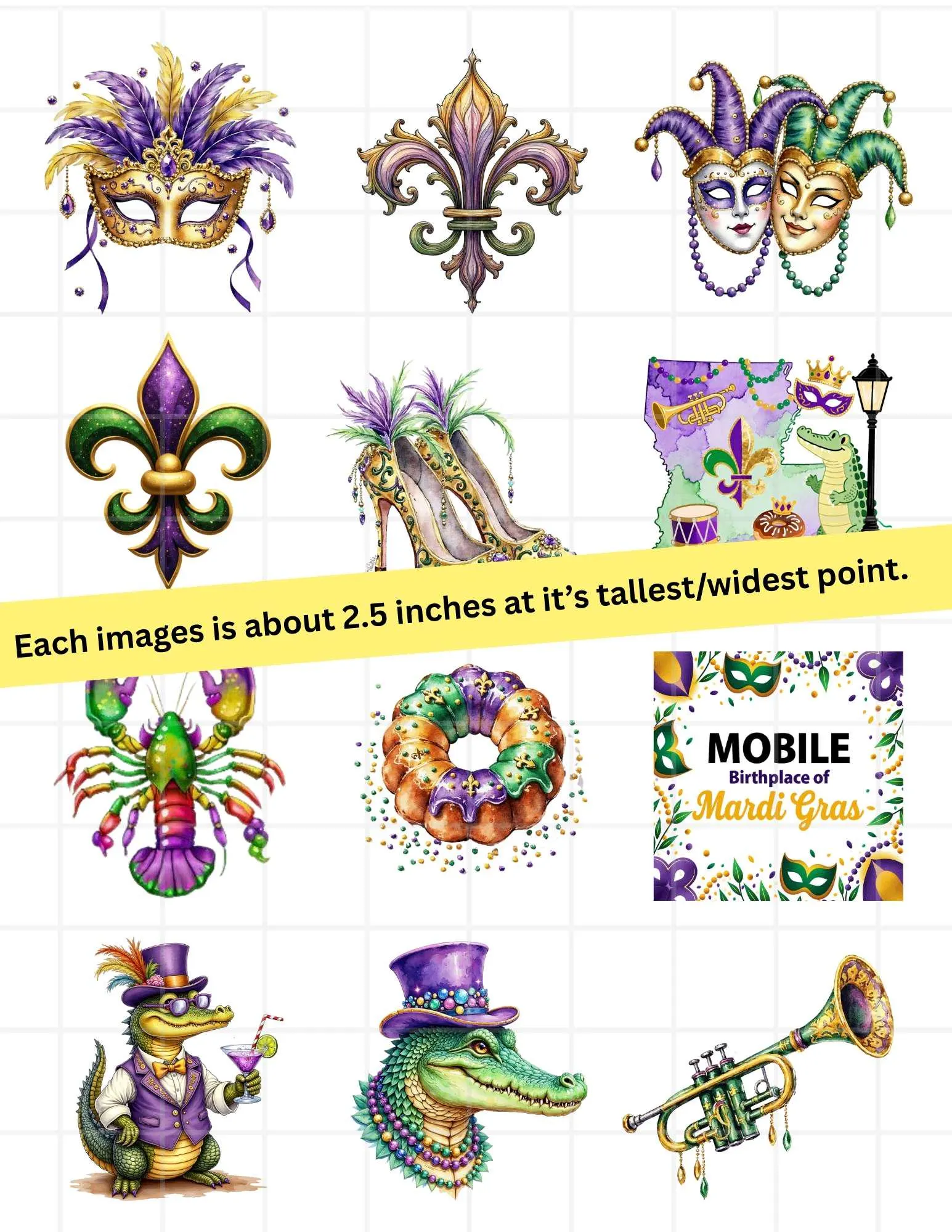 Mardi Gras Rice Paper FREE SHIPPING, 12 Assorted Images, Two Sizes Decoupage Paper, MardiGras1