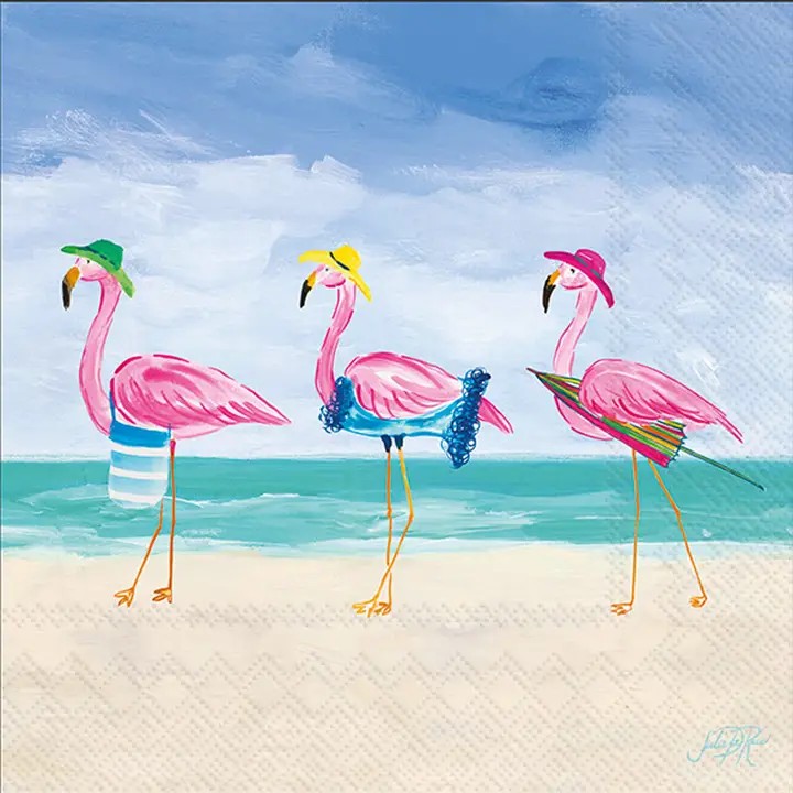 Decoupage Napkins, Beach Flamingo Napkins, Set of 2 Cocktail Size, #0282
