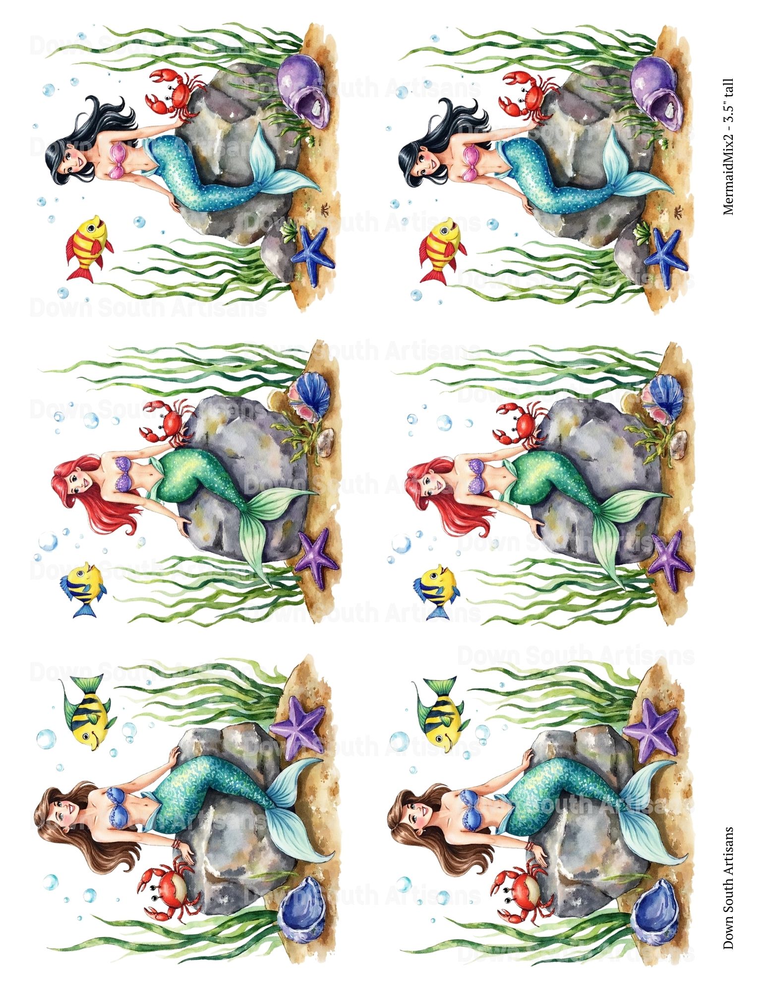 Mermaids Rice Paper,  2 Sizes Beach Decoupage Paper, Mermaidmix2