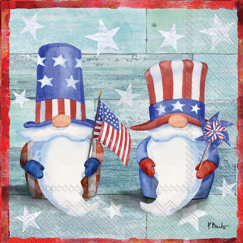Patriotic Gnomes Napkins, Set of 2 Lunch Size, #914 