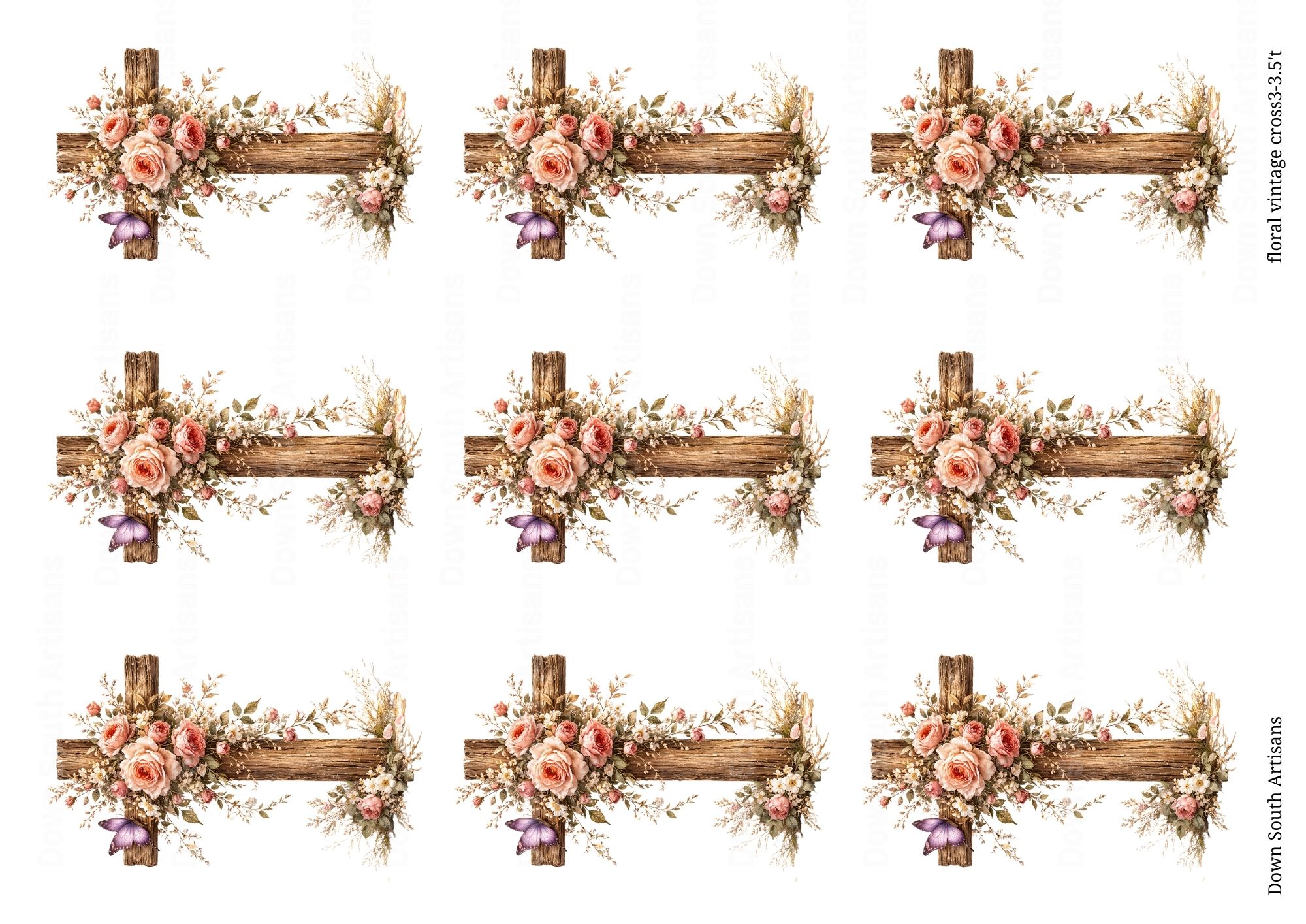 Floral Cross Rice Paper,  3 Size choices