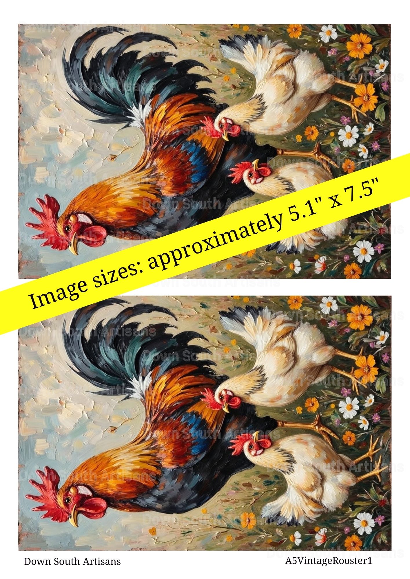 Vintage Roosters Chickens Rice Paper, 3 sizes, RPVintageRooster1