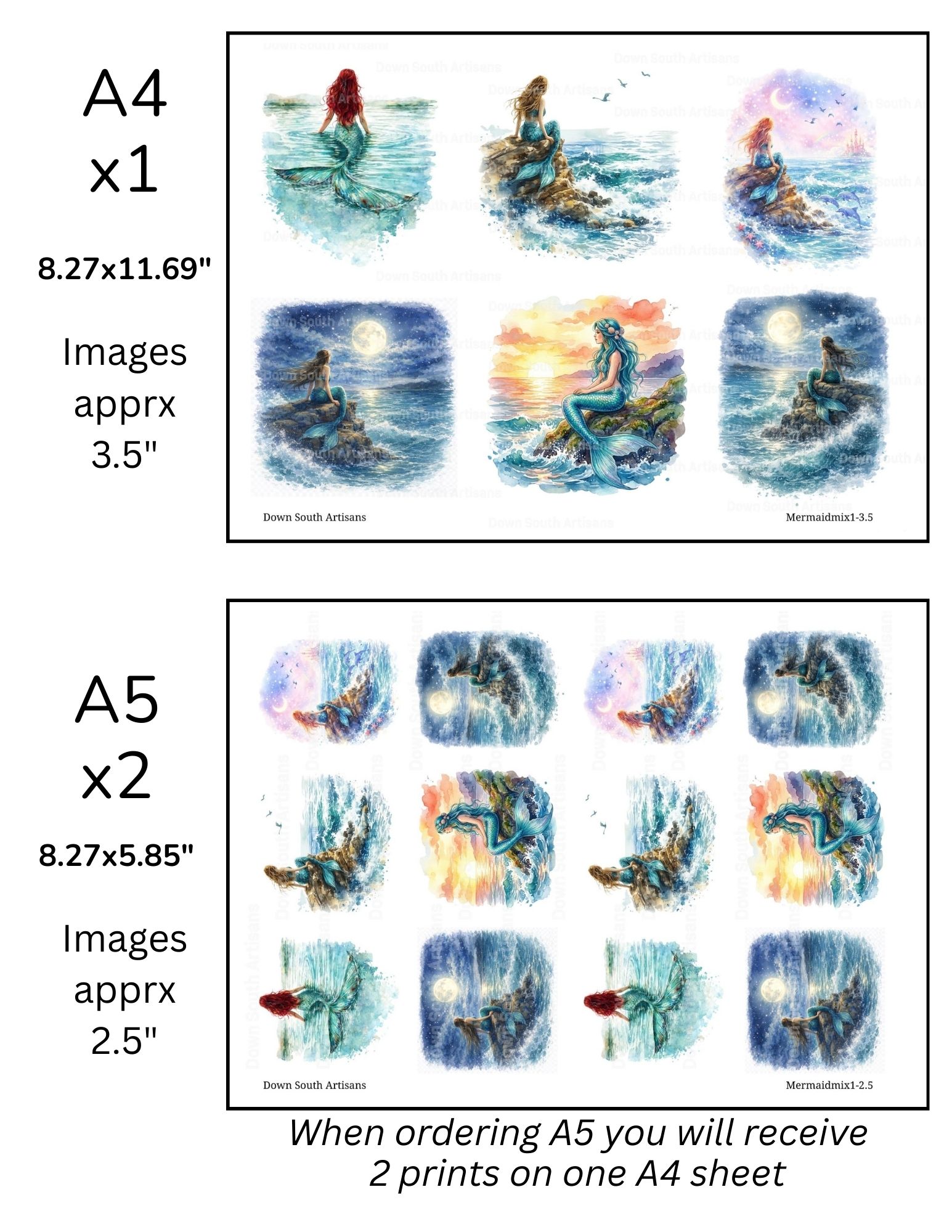 Mermaid Rice Paper,  2 Sizes Beach Decoupage Paper, MermaidMix1