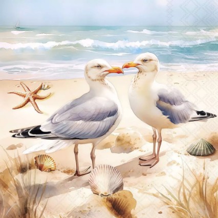 Decoupage Napkins, Seagulls Napkins, Set of 2 Cocktail Size, #0280