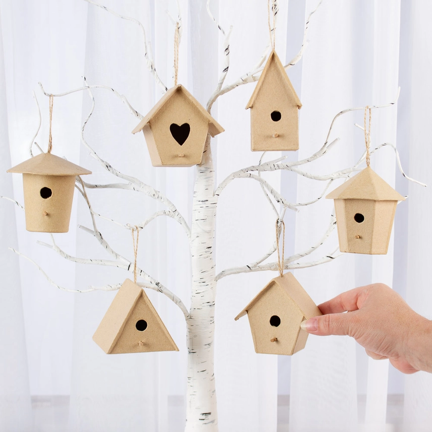 Premade Mini Paper Mache Birdhouses (Set of 6)
