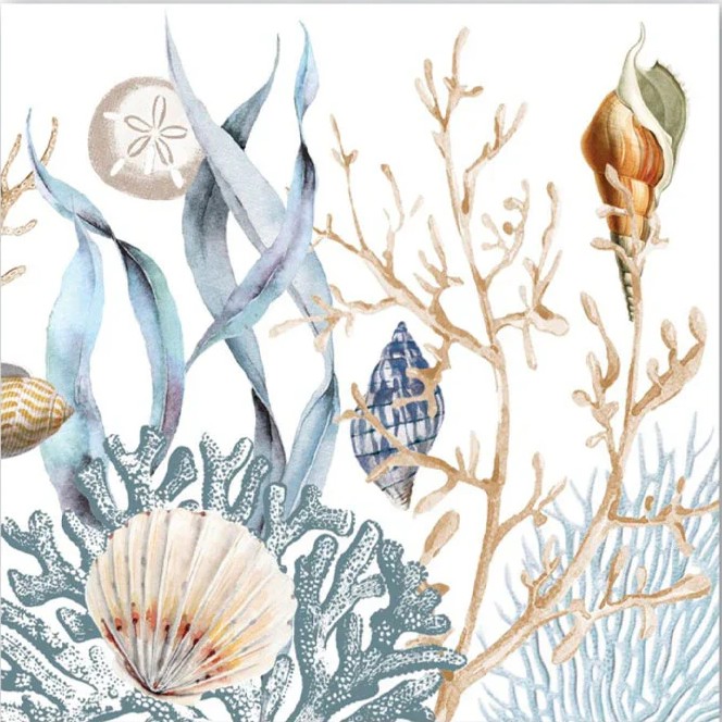 Decoupage Napkins, Ocean Tide Theme Napkins, Set of 2 Cocktail Size, #242
