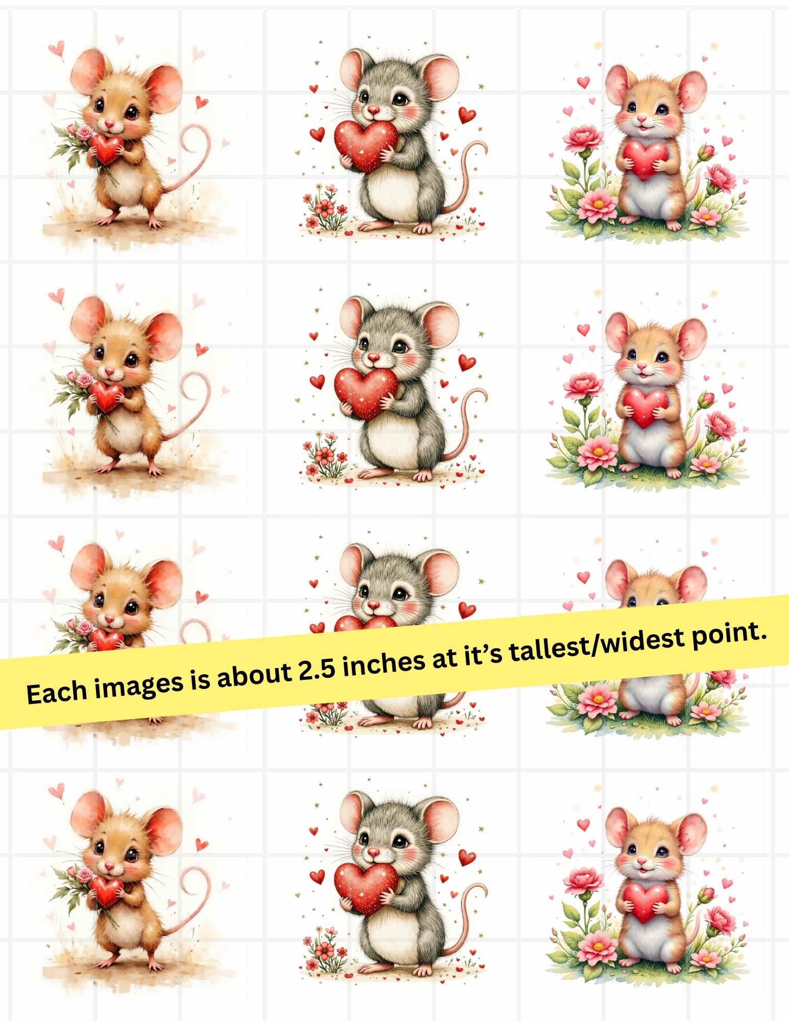 Valentines Day Mouse Rice Paper FREE SHIPPING, Two sizes Decoupage Paper, RPValMouse3