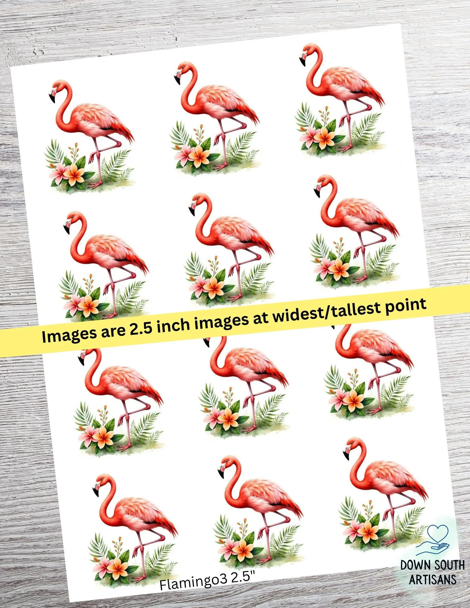 Pink Flamingo Rice Paper FREE SHIPPING, 2" or 2.5" images, Flamingo3
