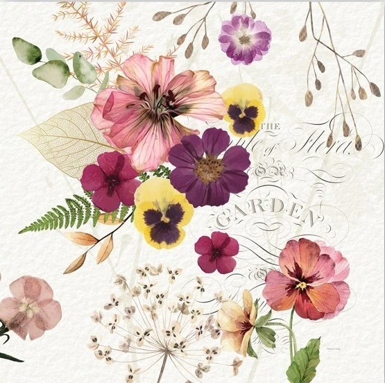 Pressed Flowers napkins, Set of 2 Cocktail Size, #0381