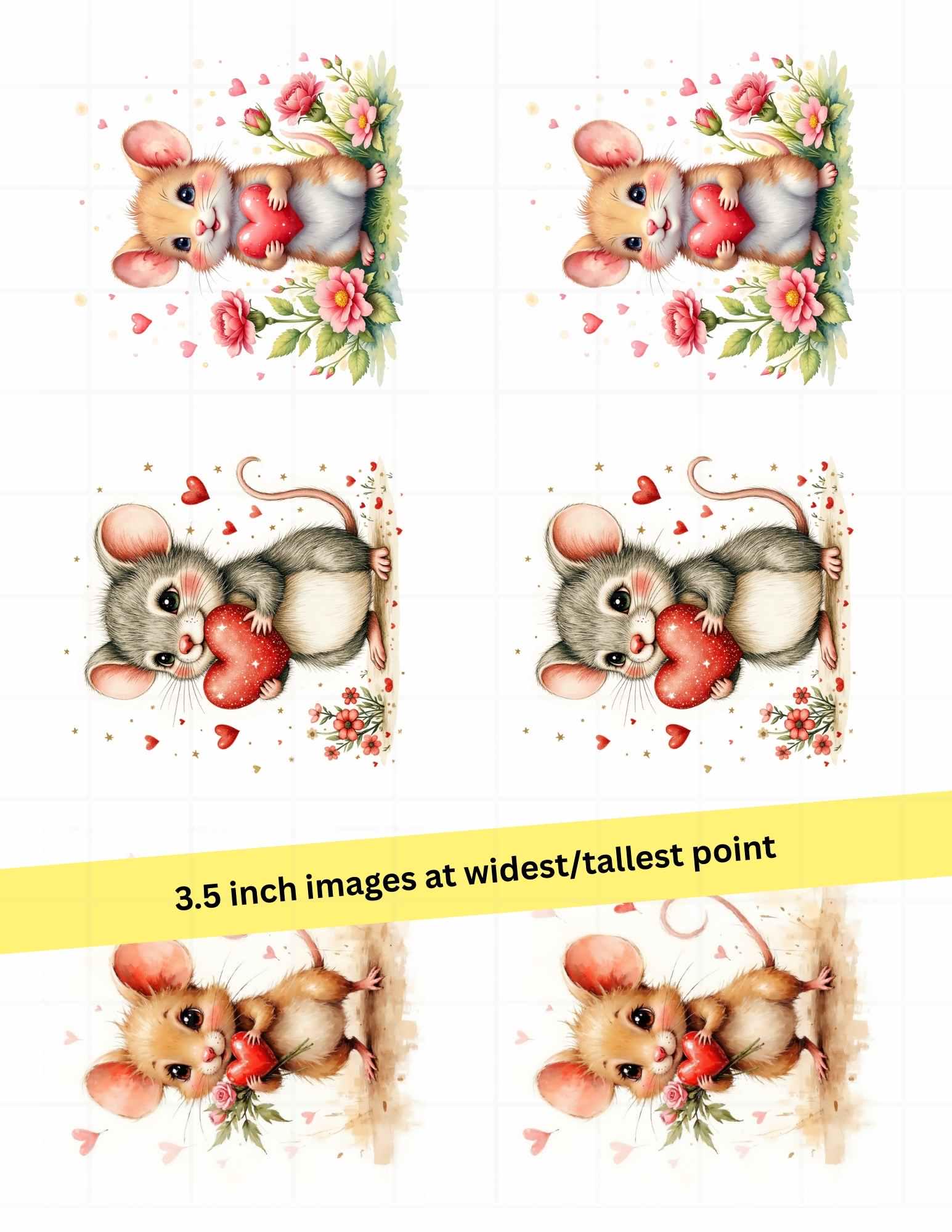 Valentines Day Mouse Rice Paper FREE SHIPPING, Two sizes Decoupage Paper, RPValMouse3